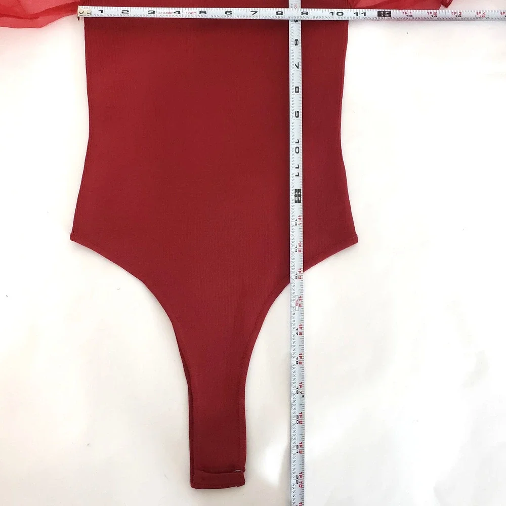 NEW!! ASTR The Label SIZE S Red Puff Sleeve Bodysuit Women Wine AT15988 Holiday